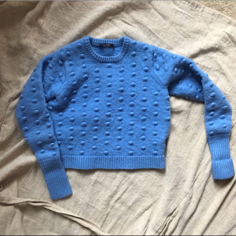 Tibi blue Pom Pom cropped merino wool sweater